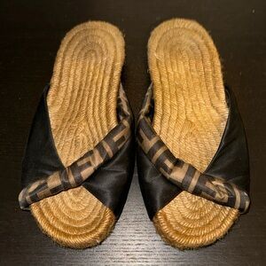 Fendi twisted satin espadrilles slides